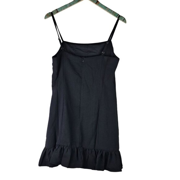 Glam Women's Ruffle Drop Waist Flowy Square Neck Little Black Dress LBD Mini, L - Picture 2 of 8